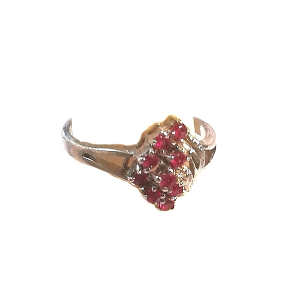 Ruby Cluster Silver Ring, size 9 - Picture 3 of 6